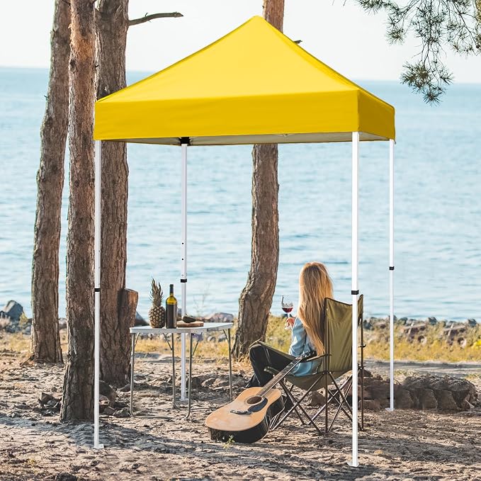 COOS BAY 5x5 Pop Up Canopy Tent, Portable Lightweight Sun Shelter with Carry Bag, Easy Setup Outdoor Canopy for Beach, Camping, Sports & Backyard Shade, Yellow