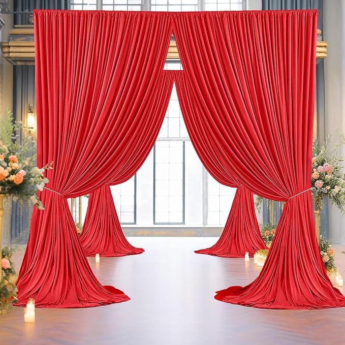 30ft×8ft Wrinkle Free Red Backdrop Curtain for Party, 6 Panels 5×8ft Thick Silky Polyester Red Photo Backdrops Drapes Curtains for Birthday Baby Shower Themed Parties Wedding Photography