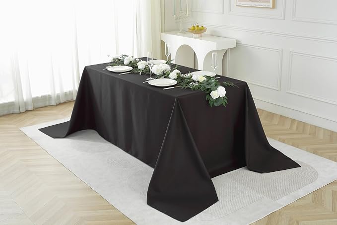 Rectangle Tablecloth - 5 Pack, 90x132 Inch Black, Washable Polyester for Home, Party, Wedding or Restaurant