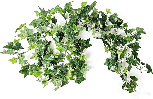 3 Strands Artificial Vines Ivy Garland 6ft Fake Vine with Silk Green Leaves Faux Hanging Plants Greenery Decoration for Outdoors Party Wedding Indoor Mantle Bedroom Home Decor (Ivy)