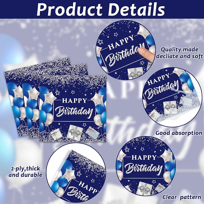 50 Guests 18th Birthday Party Supplies Decoration 18 Years Old Birthday Plates and Napkins Forks Time To Adult Tableware Blue Silver Happy 18th Birthday Party Paper Plates for Boys Girls Party 200PCS