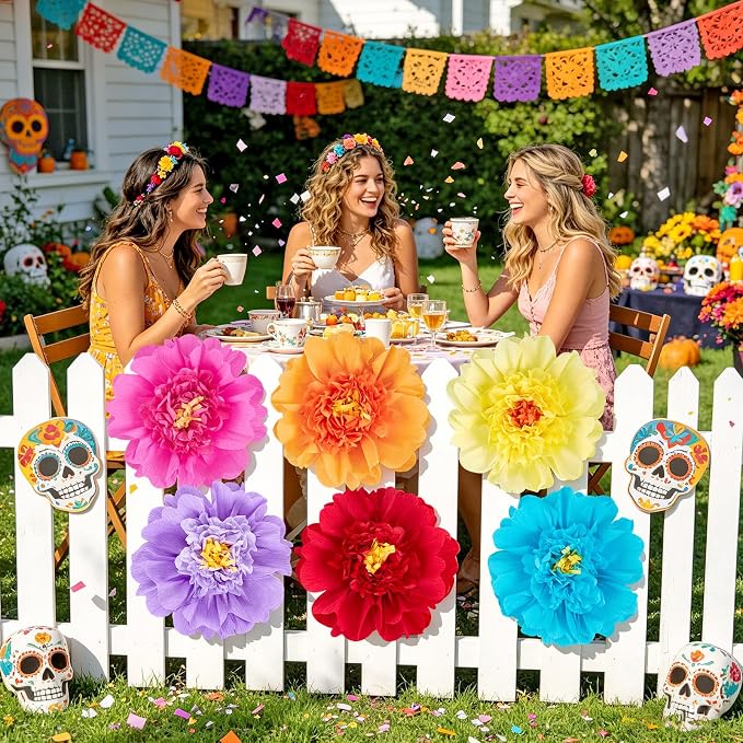 SUNBEAUTY Large Paper Flowers Giant Fiesta Tissue Paper Flowers Decorations for Wall 12 Inch Colorful Mexican Flowers for Summer Birthday Wedding Backdrop Bridal Shower Tropical Luau Carnival Party