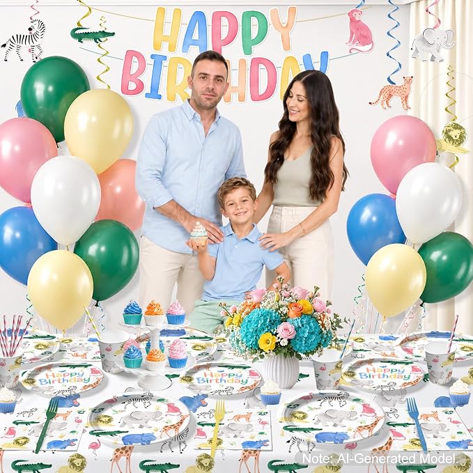colorful animal birthday decorations
