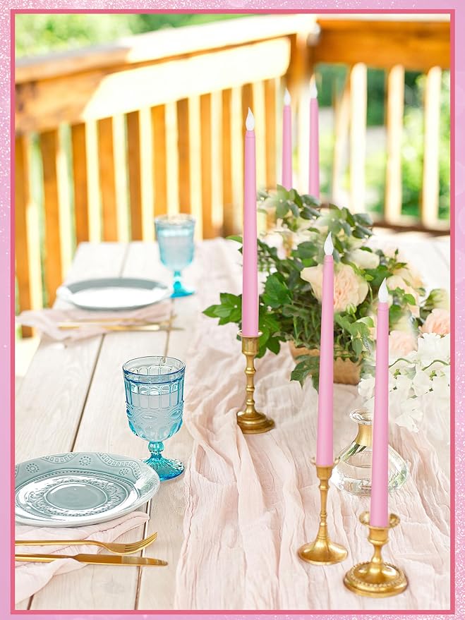 Funtery 48 Pcs Flameless LED Taper Candles Battery Operated Candles Bulk Realistic LED Candlesticks Flickering for Wedding Church Party Home Decor(Pink,11 Inch,Classic Style)