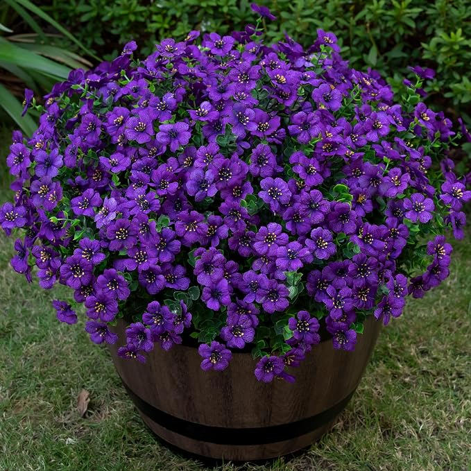 Lnoicy 20 Bundles Artificial Flowers for Outdoor Fake Plants for Spring Decoration,Faux Eucalyptus Flowers for Planter UV Resistant Lifelike for Home Porch Garden（Purple）
