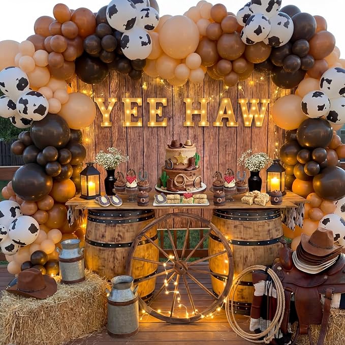 Honoson 6 Pcs Western Party Decorations Yee Haw LED Light up Sign West Neon Birthday Table Decorations for Cowboy Cowgirl Western Themed Birthday Baby Shower Party Decor