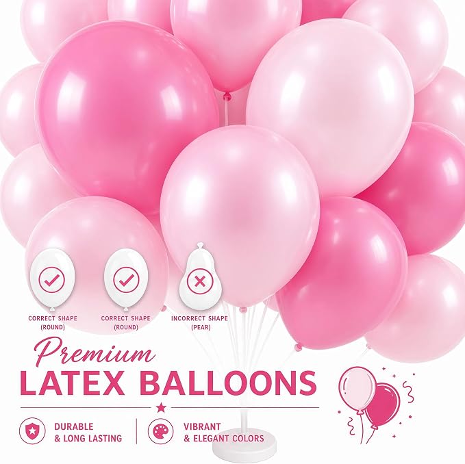 2 Sets Champagne Gold Balloon Stand Kit-Balloon Column Holder with Metallic Rose Balloons for Birthday, Wedding,Baby Shower,Graduation,Anniversary Party Decorations Centerpiece（Blossom Pink）