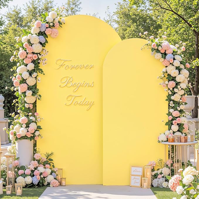 Yellow Arch Cover Set of 2-7.2 and 6FT Yellow Arch Backdrop Cover Spandex Fitted Birthday Party Arch Stand Covers Stretchy Backdrop for Baby Shower Bridal Shower Ceremony Wedding Photo Background