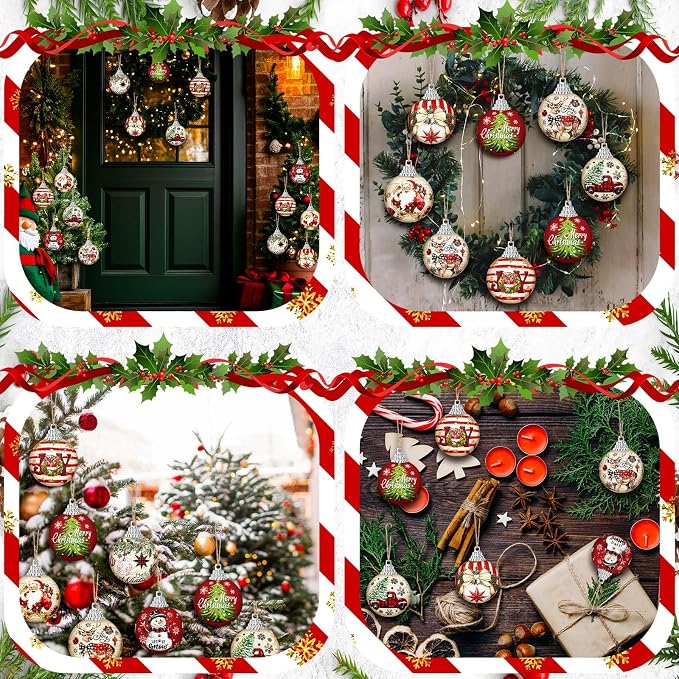 Outus 16 Pcs Christmas Ball Ornaments for Tree Merry Christmas Snow Joy Hanging Ornaments Xmas Santa Claus Snowman Balls for Tree Decoration Xmas Gifts Farmhouse Home Fireplace Decoration