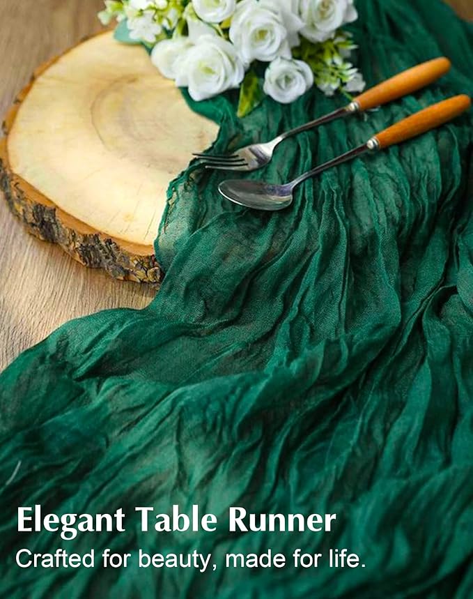 8 Pack Emerald Green Cheesecloth Table Runner 21x120 Inch Gauze Table Runners Reusable Polyester 10ft Boho Rustic Cheese Cloth Table Runner for Wedding Party Baby Shower