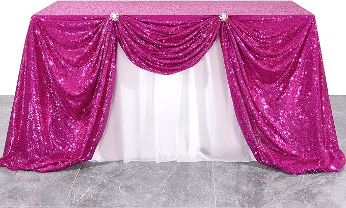 B-COOL Fuchsia Sequin Table Cloth 50x50 Inch Square Sequence Centerpieces Candy Sparkly Table Linens Glitter Tablecloths Wedding Indoor Outdoor Decoration