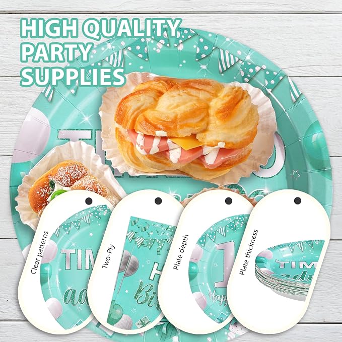 96Pcs Teal and Silver 18th Birthday Party Supplies, Serves 24 | Teal Plates and Napkins Tableware Sets Eighteen Party Decorations for Teens Boys and Girls 18 Years Old Birthday Supplies