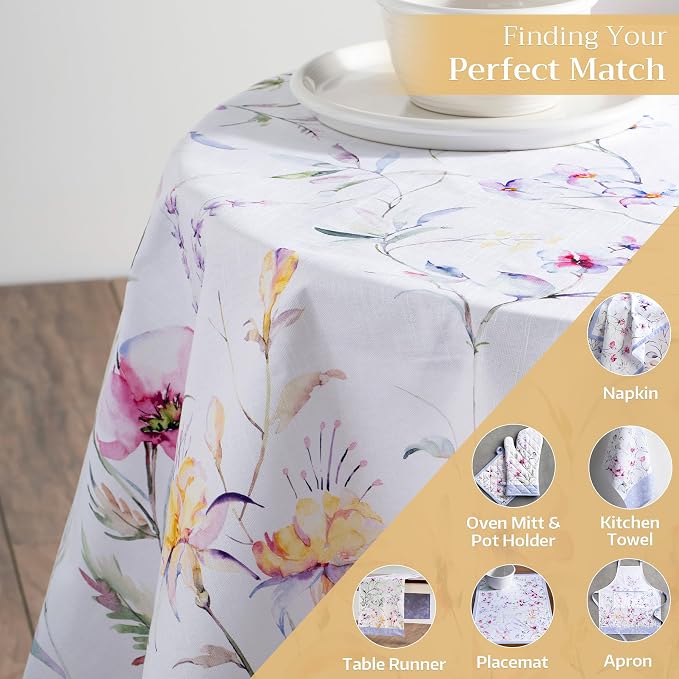 Maison d' Hermine Table Cloth Round Table 100% Cotton 69 Round Inches Tablecloth Reusable Decorative for Dining Kitchen Room Farmhouse Party Home Hotel Restaurant Spring Summer - Summer Floral