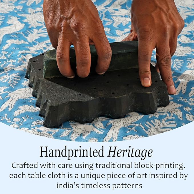 CPC Tablecloth 100% Cotton 72x160 Inch Indian Block Print Rectangle Table Cover, Washable Table Cloth for Weddings, Spring/Summer, Barbeque - Blue Sapphire