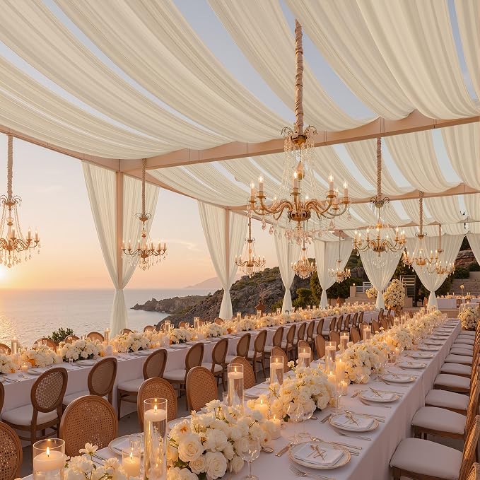 10ftx40ft Beige Ceiling Curtain for Wedding Parties – 2 Panels Wrinkle-Free 40 FT Long Tent Draping Curtains for Wedding, Birthday & Theme Parties, 40ft Height with Rod Pocket