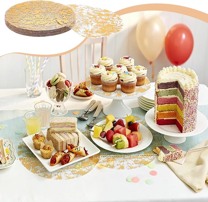 150PCS Disposable Gold Placemats Set, 13 Inch Gold Foil Table Mats Bulk, Metallic Mesh Pressed Round Doilies for Tables, Paper Placemats for Wedding Birthday Dining Party Table Home Decor