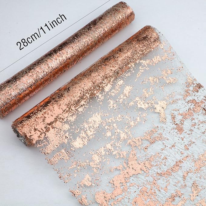 Snowkingdom 2 Pieces Rose Gold Table Runner 11"x108" Glitter Sequin Metallic Pink Thin Mesh Runner Sparkly Table Decorations for Wedding, Bridal Shower, Baby Shower Birthday Party