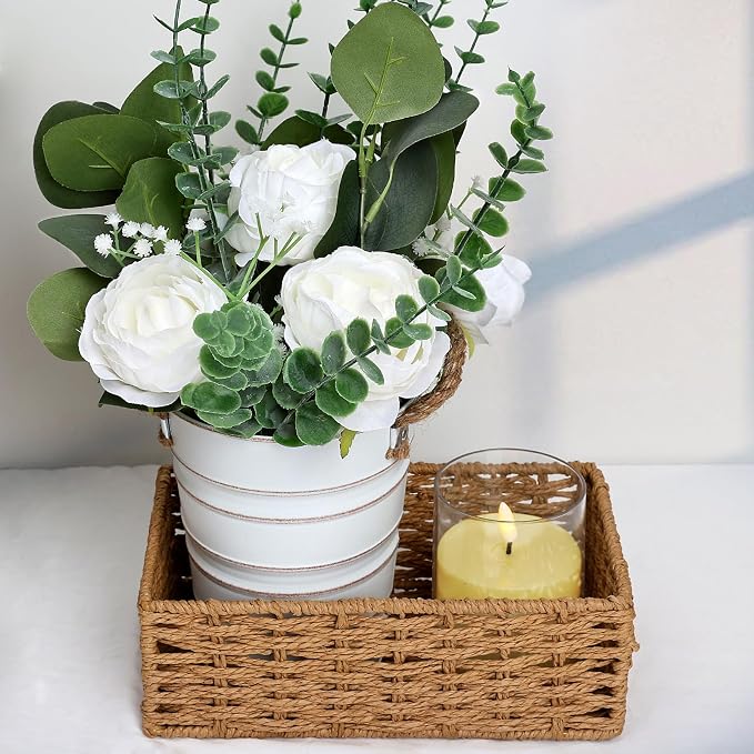 6 PCS Large Wedding Flower Table Centerpieces - 10 Inches Artificial Floral Arrangement with Rustic Tall Metal Vase for Wedding Birthday Party Bridal Baby Shower Event Decorations - White