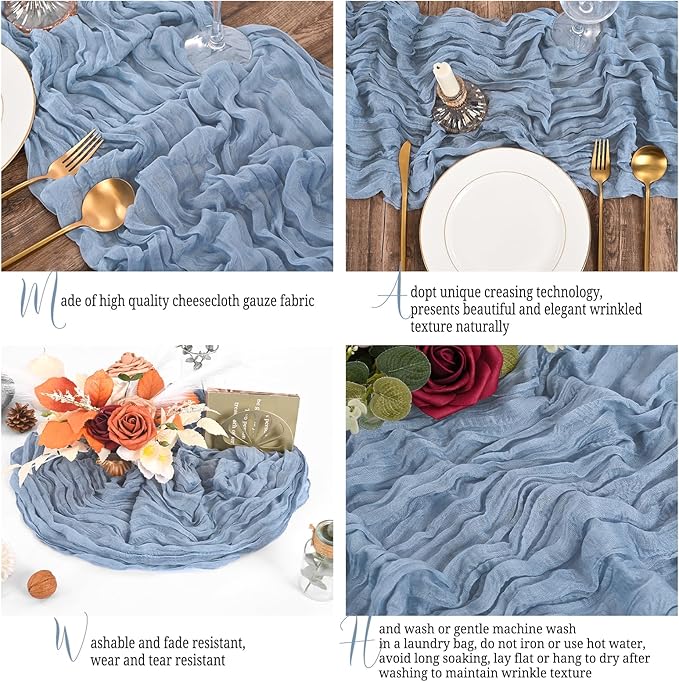 15 Pack Dusty Blue Table Runner 17 x 108inch Cheesecloth Table Runner Boho Gauze Table Runners Rustic Sheer Fabric Cheese Cloth Table Runners for Wedding Party Bridal Shower Farmhouse Home Decor