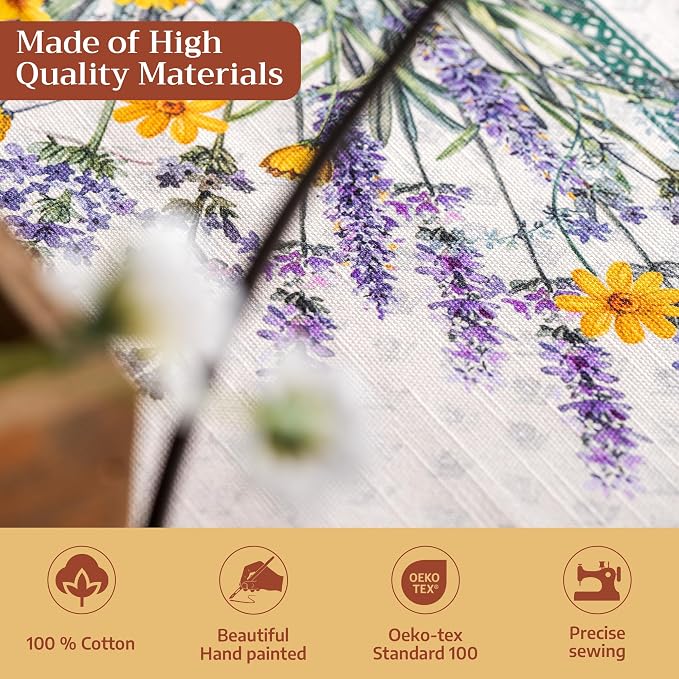Maison d' Hermine Table Cloth Rectangle Table 100% Cotton 60 x 90 Inches Tablecloth Reusable Decorative for Dining Kitchen Room Farmhouse Party Home Hotel Restaurant Spring Summer - Fanny Lavender