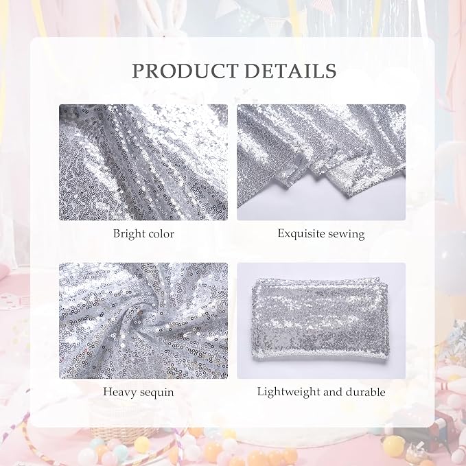 54 Pieces of Silver Sequin Chair Ribbons and Table Runners, 48 Sequin Chair Bows, 6 Glitter Table Runners, Suitable for Wedding Parties Birthday Meeting Events Decorations (Silver)