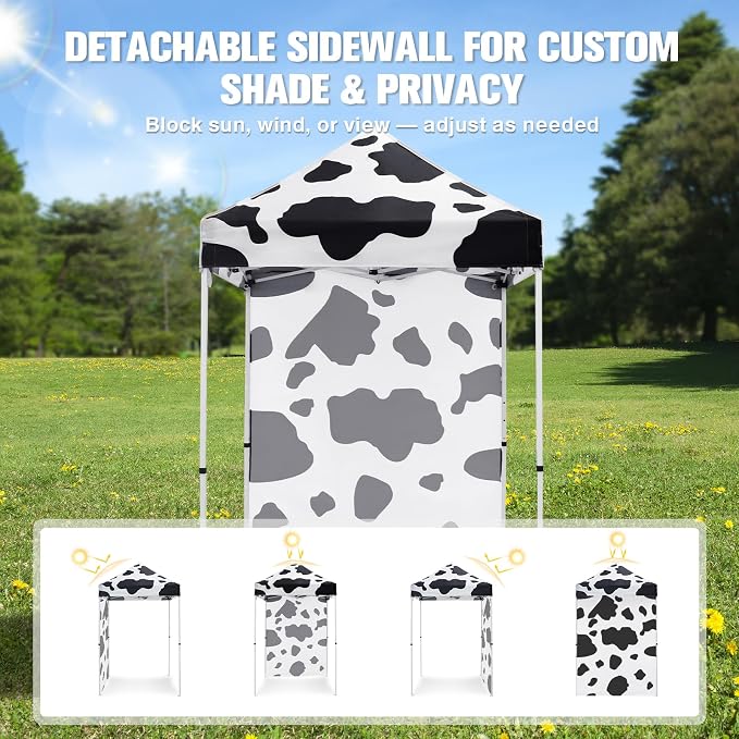 EAGLE PEAK Pop up Canopy 5x5, Outdoor Portable Canopy Tent with One Removable Sunwall, Carry Bag Included, Cow Print