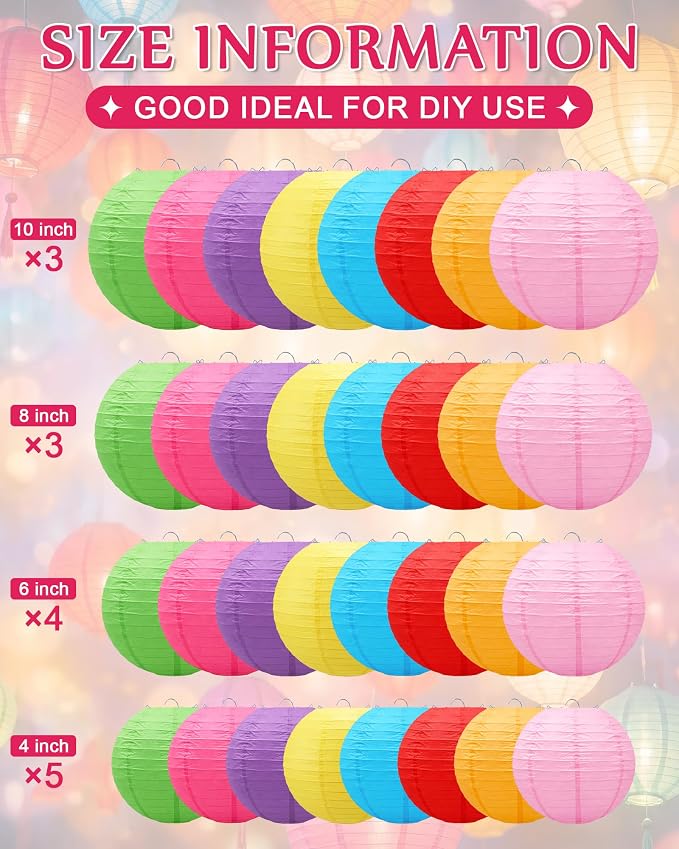 Treela 120 Pcs Paper Lanterns Chinese Japanese Paper Lanterns Classroom Party Decorations Ceiling Hanging Decor for Home Wedding Graduation Party (Multicolor)