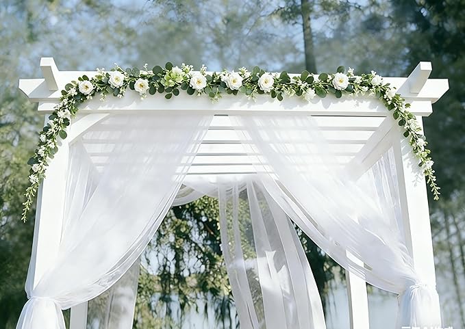 Greenery Garland with White Roses 2Pack: 5.9Ft Artificial Vines Hanging Eucalyptus Leaves for Wedding Arch Swag Backdrop Doorways Table Runner