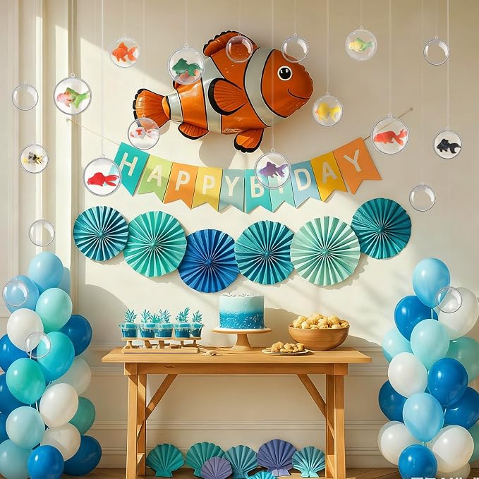 Soulchen 53 Pcs Under The Sea Party Decorations 30 Bubble Hanging Decor Ornament 3 Sizes with 22 Floating Plastic Fish and Line Mermaid Birthday Decor for Summer Beach Ocean Party Supplies
