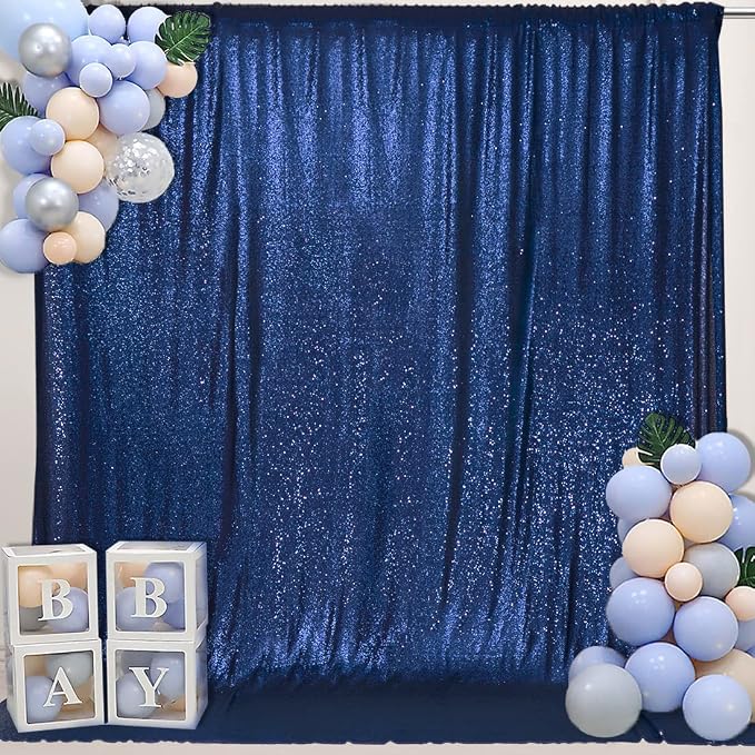 PartyDelight Navy Blue Sequin Backdrop 6x6ft 4 Inch Rod Pocket | Dense 3mm navy blue sequins on mesh backing with 4 inch rod pocket for full body photos ceremony arches party walls and stage