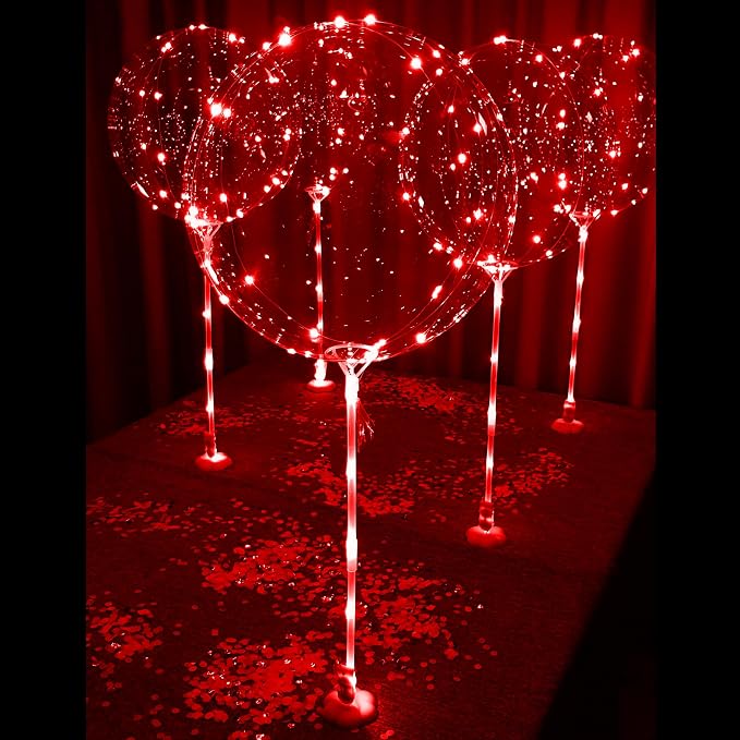 Lightsfever Red 6pc LED Light up Balloon with sticks, stands and batterys, for tabletop no helium required DIY Kit (red)