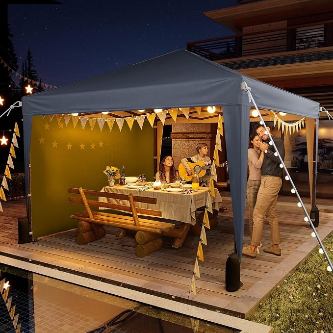 Driftalia 10x10 Pop Up Canopy with Sidewalls, Outdoor Instant Canopy Tent with Carry Bag for Commercial Events, Camping, Backyard Parties - Dark Grey