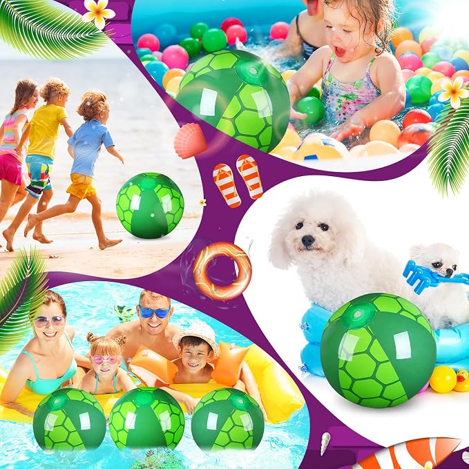 Leyndo 2 Pack Turtle Themed Beach Ball for Kids 11.81" Bulk for Summer Pool and Beach Game Gifts and Turtle Birthday Party Favors Supplies and End of The Year Class Party Decoration Favors