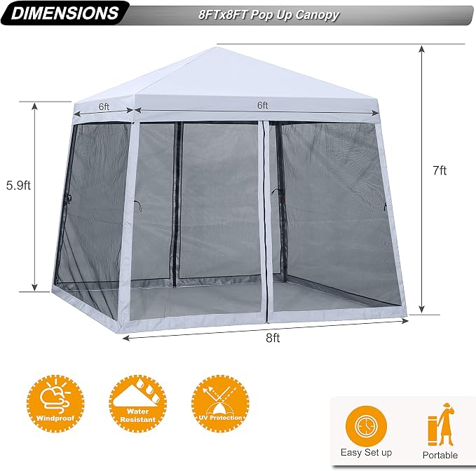 ABCCANOPY Stable Pop up Outdoor Canopy Tent with Netting Wall, White