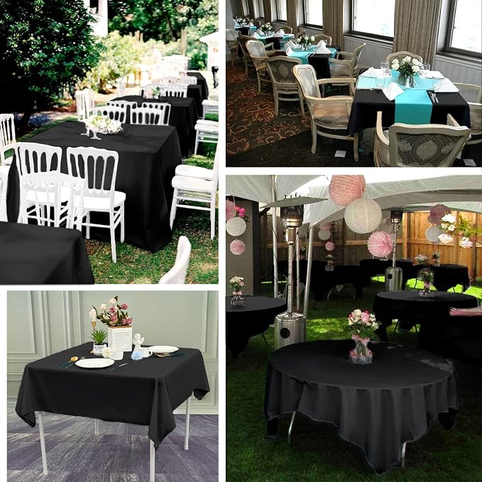 12 Pack Black Square Tablecloths 52 x 52 Inch, Table Cloth for Square Table, Stain and Wrinkle Resistant Washable Fabric Table Cloth, Polyester Tablecloth for Restaurant Banquet Party