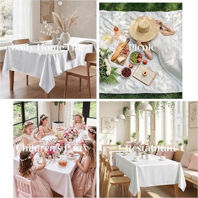 1 Pack White Satin Tablecloth 58 x 102 Inches, Rectangular Satin Table Cloths for Wedding Reception, Birthday Party, Graduation & Holiday Banquet Tables