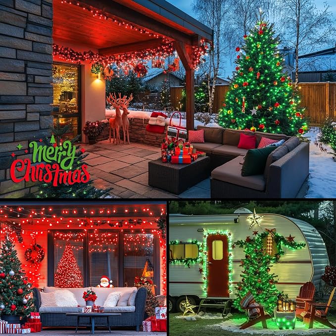 JMEXSUSS Green Wire LED Christmas String Lights, Red to Green, 250 LED