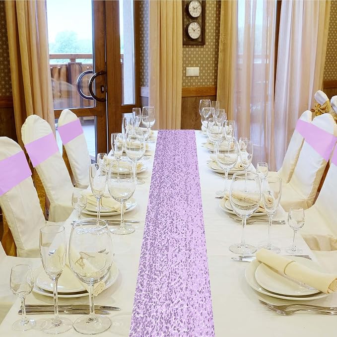 Newwiee 54 Pcs Rose Purple Sequin Chair Sashes and Table Runners, 48 Sequin Chair Bows, 6 Glitter Table Runners for Birthday Party Wedding Banquet Holiday Decorations