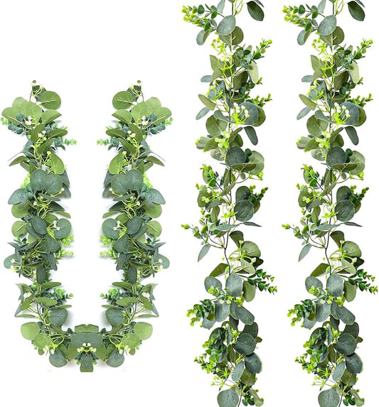 Zerzsy 2 Pack Artificial Eucalyptus Garlands, 5.9FT Hanging Eucalyptus Leaves Vines Spring Garland Decorations, Fake Silver Dollar Greenery for Mantel Wedding Centerpieces Backdrop Arch Table Decor