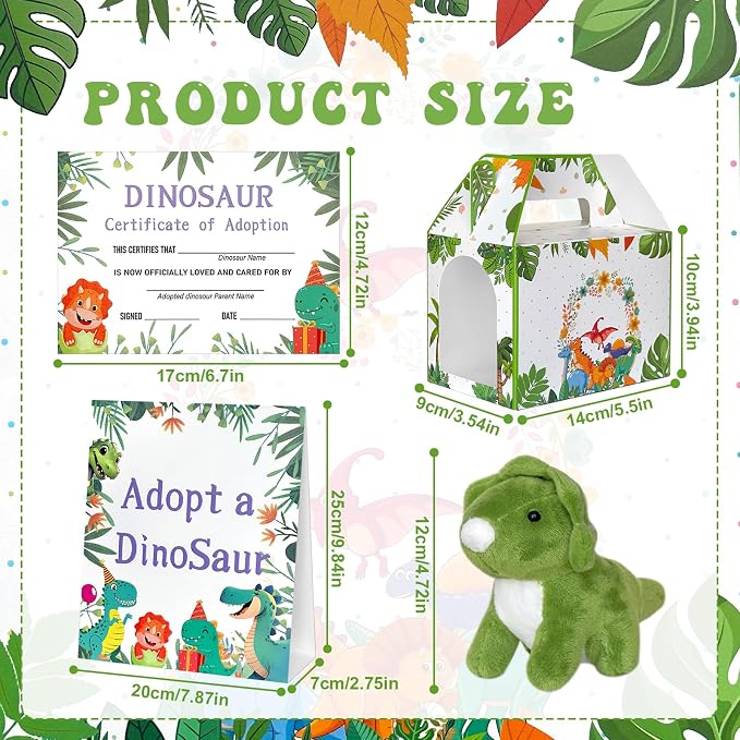 38 Pcs Adopt a Dinosaur Pet Party Favors Dinosaur Stuffed Animal Include 12 Mini Plush Dinosaur 12 Foldable Boxes 12 Adopt Dinosaur Cards 1 Adopt Sign 1 Adopt Fence for Adopt a Pet Party