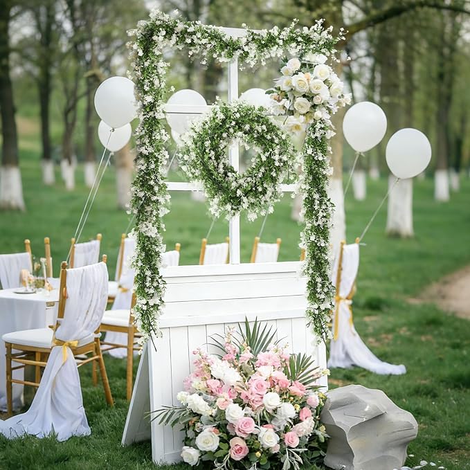 RECUTMS Faux Eucalyptus Garland Plant Fake Vines, Artificial Hanging Eucalyptus Leaves Greenery Vines for Wedding Backdrop Arch Wall Party Home Bedroom Decor Indoor Outdoor(White)