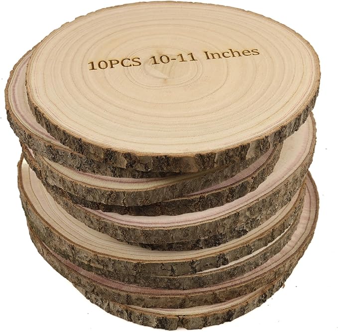 Natural Wood Slices for Centerpieces 10 pcs 10-11 Inches Large Wood Circles, Rounds, centerpieces for Tables Wedding Decor, Baby Showers and Rustic DIY Projects