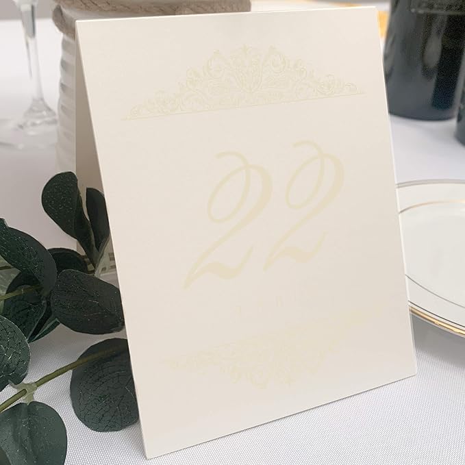 Paisley Wedding Table Numbers (Select Color/Quantity), Champagne, Ivory, 1-80, Double Sided, Tent or Use in a Stand, Great for Parties & Restaurants - Made in the USA