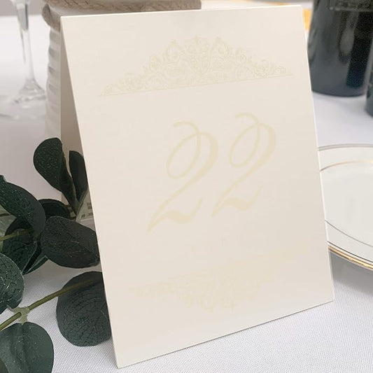 Paisley Wedding Table Numbers (Select Color/Quantity), Champagne, Ivory, 1-55, Double Sided, Tent or Use in a Stand, Great for Parties & Restaurants - Made in the USA