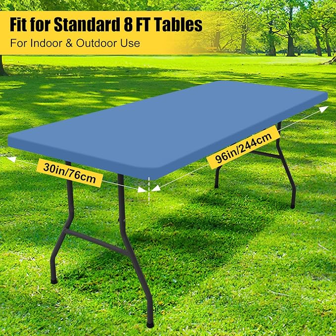 Smiry 4 Pack Rectangle Picnic Table Cloth, Waterproof Elastic Fitted Tablecloths, Washable Polyester Rectangular Patio Table Cover for Camping, Indoor and Outdoor (Stone Blue, 30"x96")