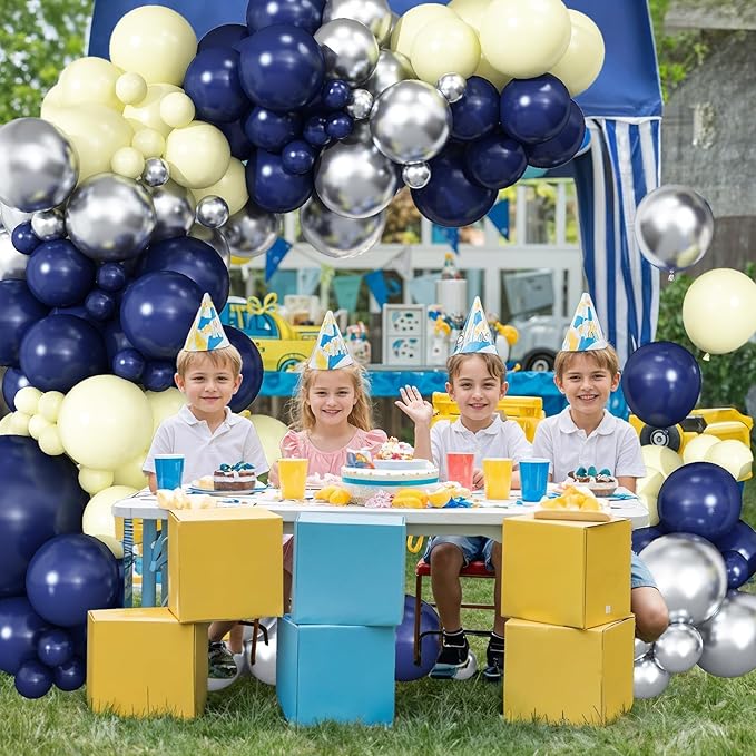 Navy Blue and Silver Balloon Arch Kit, Graduation Balloon Garland Kit with Metallic Silver Blue Latex Balloons Different Size for Class of 2026 Graduation Birthday Retirement Anniversary Wedding Decor