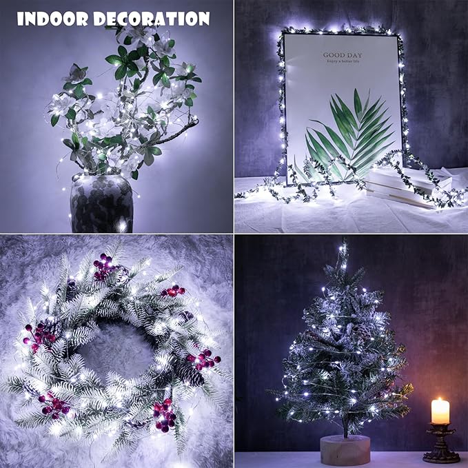 Fairy Lights Plug in,100FT 300LEDs Waterproof Led String Lights,8 Modes Remote Twinkle Light for Outdoor Indoor Christmas Wedding Birthday Garden Party Decorations,Silver Wire,Cool White