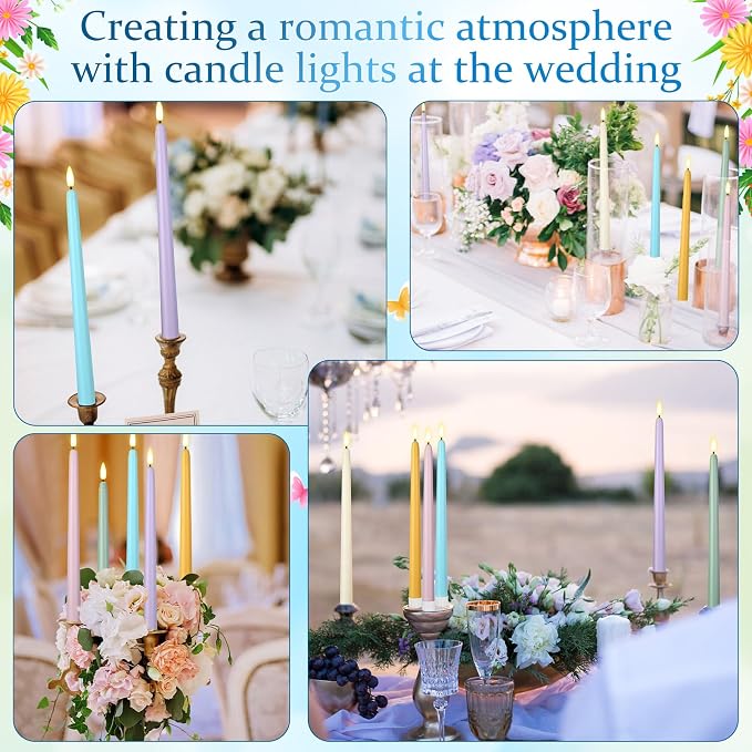 Macarrie 24 Packs Flameless Taper Candles Battery Operated Fake 11 Inch Long Candlelight LED Flameless Candlesticks Flickering Tapered for Summer Fall Wedding(Spring Wedding)