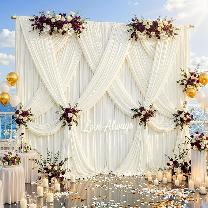 10ftx12ft Wrinkle Free Ivory Backdrop Curtain, 2 Panels 12FT Long Wedding Photo Backdrop Drapes, Silky Polyester Back Drop Cloth for Birthday Photography Background Party Backdrop Draping