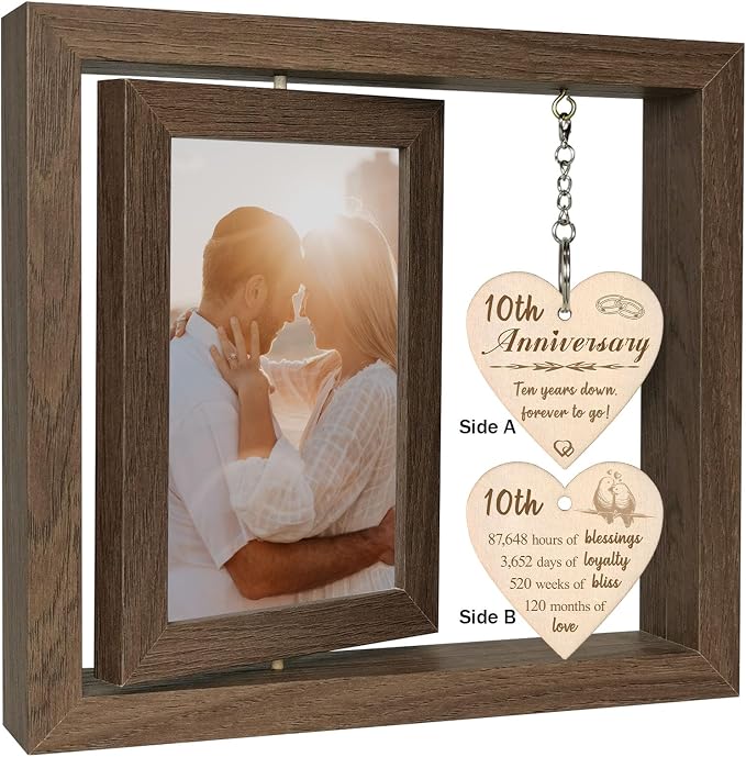 EYITUPC 10 Year Anniversary Picture Frame Gifts for Him Wife, 10th Wedding Anniversary Photo Frame Gifts for Couples Her, Display 2 4x6 Inch